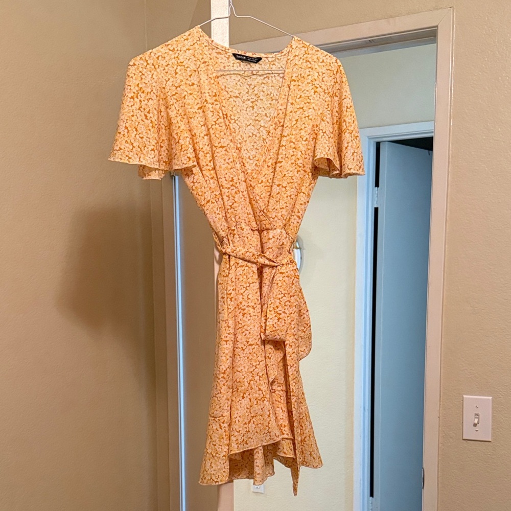 Floral Wrap Dress in Orange